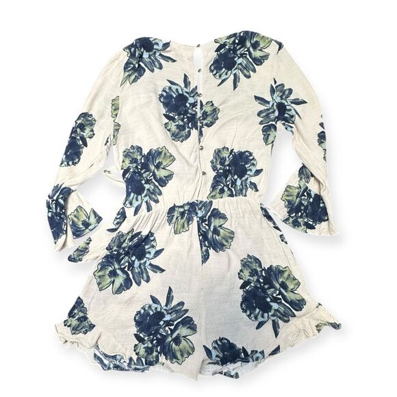 FREE PEOPLE Women’s Antique Combo Navy Cream Floral Long Sleeve Wrap Romper Size - Picture 4 of 7